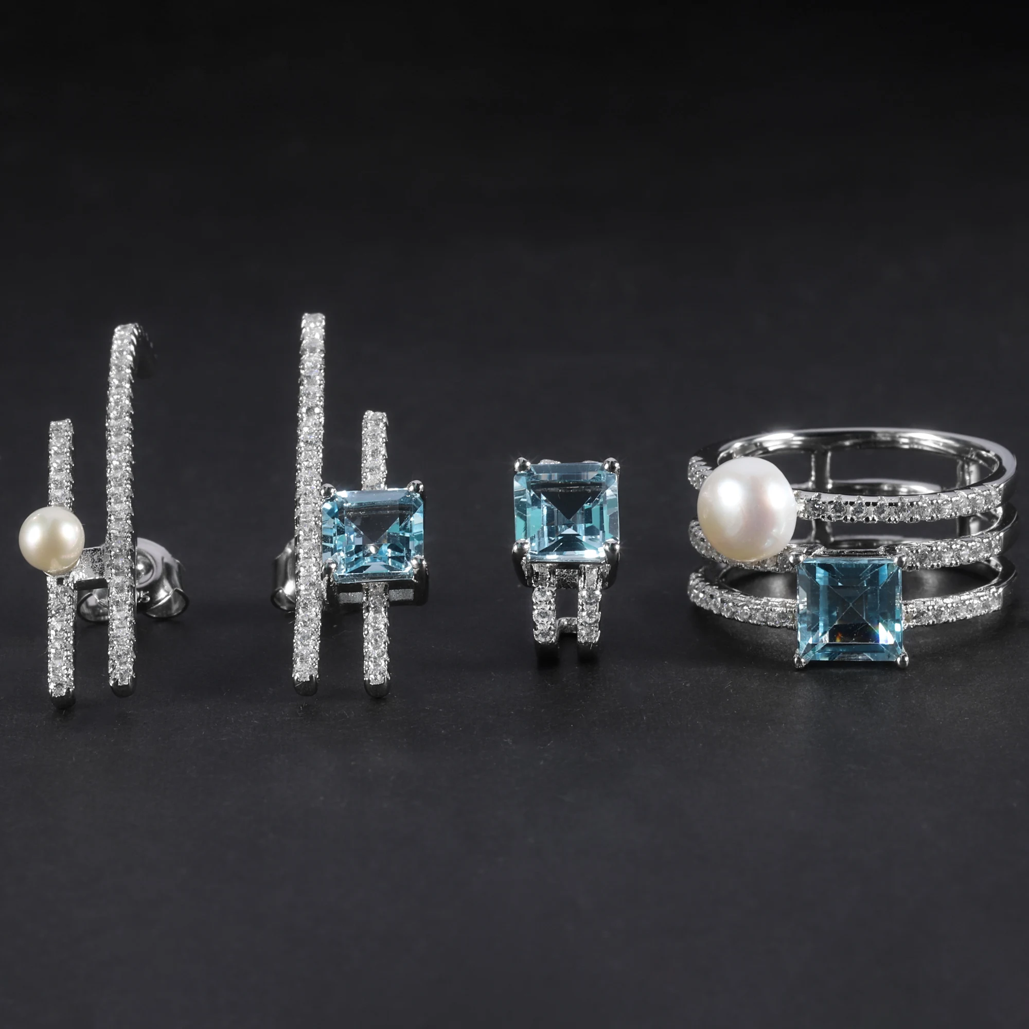 

C5789 Abiding Jewelry Popular Design 6mm White Fresh Water Pearl Ring Earrings 925 Sterling Silver Jewelry Set