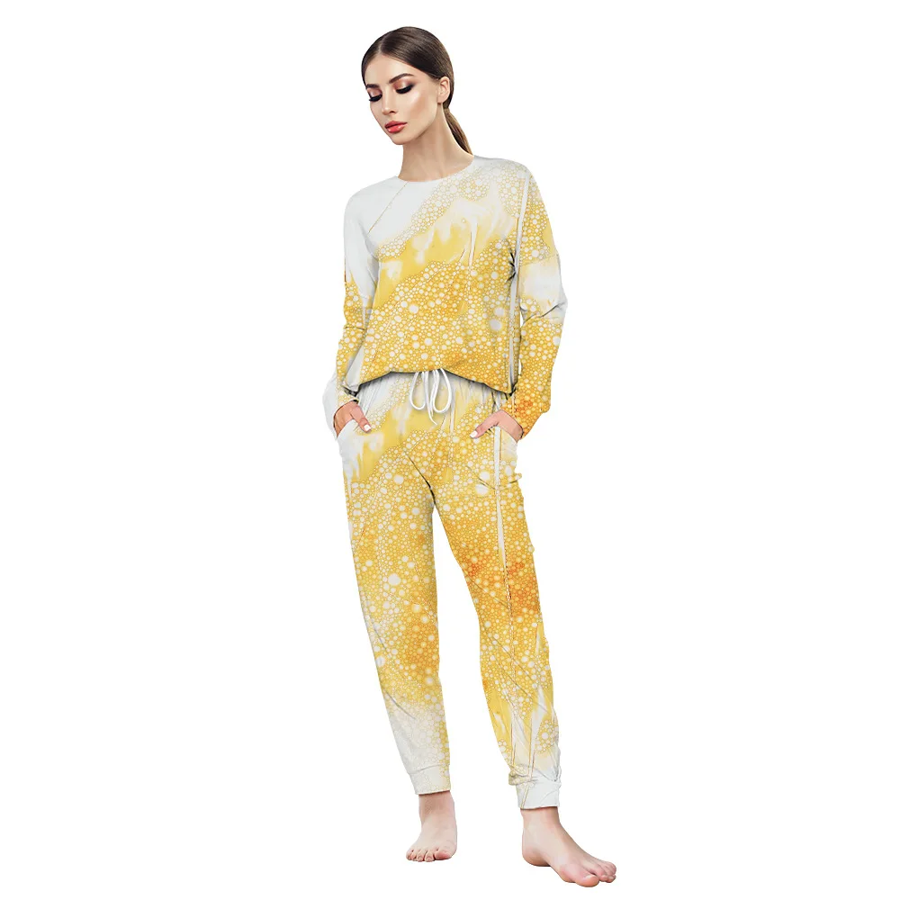 

Fashion New Women Tie Dye Printed Long Sleeve Two Piece Tops Casual Lounge Wear Pant Sets Home Set Pajamas Outfits Tracksuit