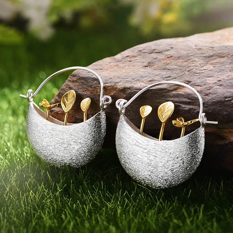 

Lotus Fun Real 925 Sterling Silver Earrings Natural Creative Handmade Fine Jewelry My Little Garden Drop Earringewelry for women