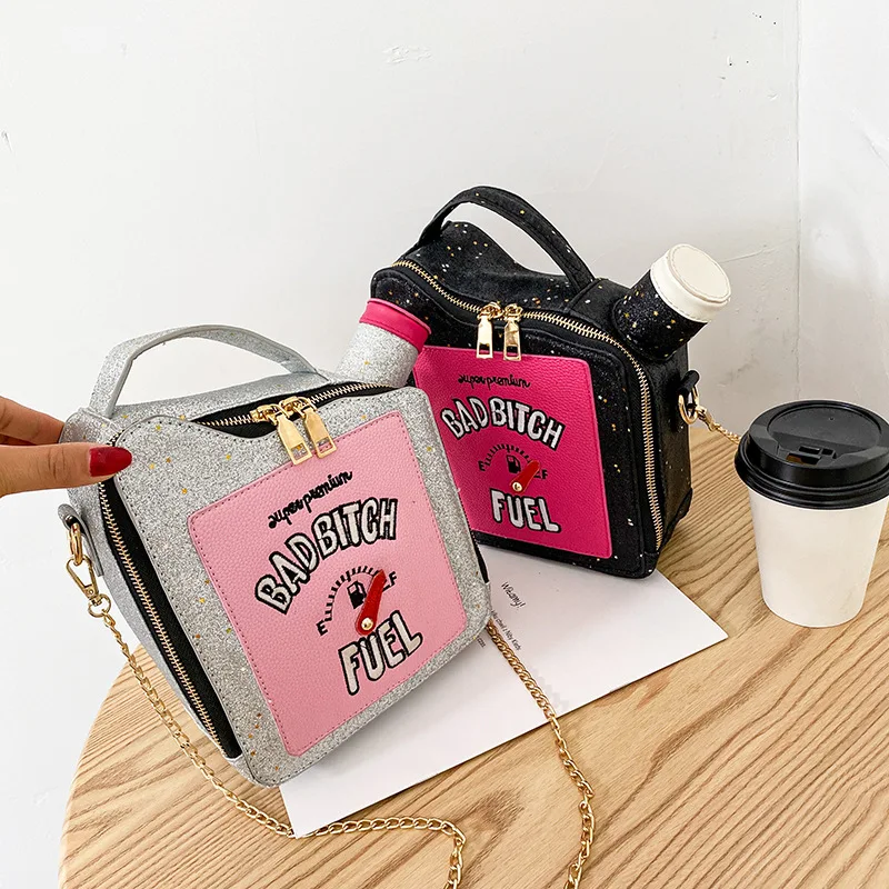 

women new design chain oil can package purses latest style design ladies fancy purse, Red,blue,black,pink,rose madder,golden,silver