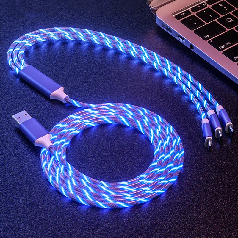 

Mobile phone Micro usb Type C LED light Glowing multi-function charger 3 in 1 USB charging cable for iPhone 12 11pro max