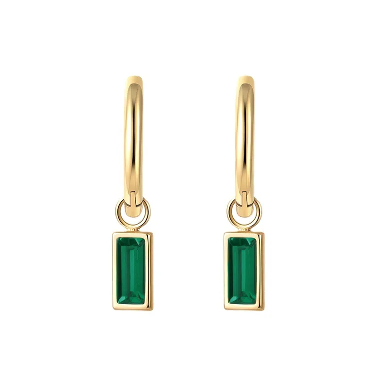 

Waterproof Hypoallergenic Stainless Steel Jewelry 14K Real Gold Plated Multi Color Emerald Zircon Hoop Stud Earrings YF2840