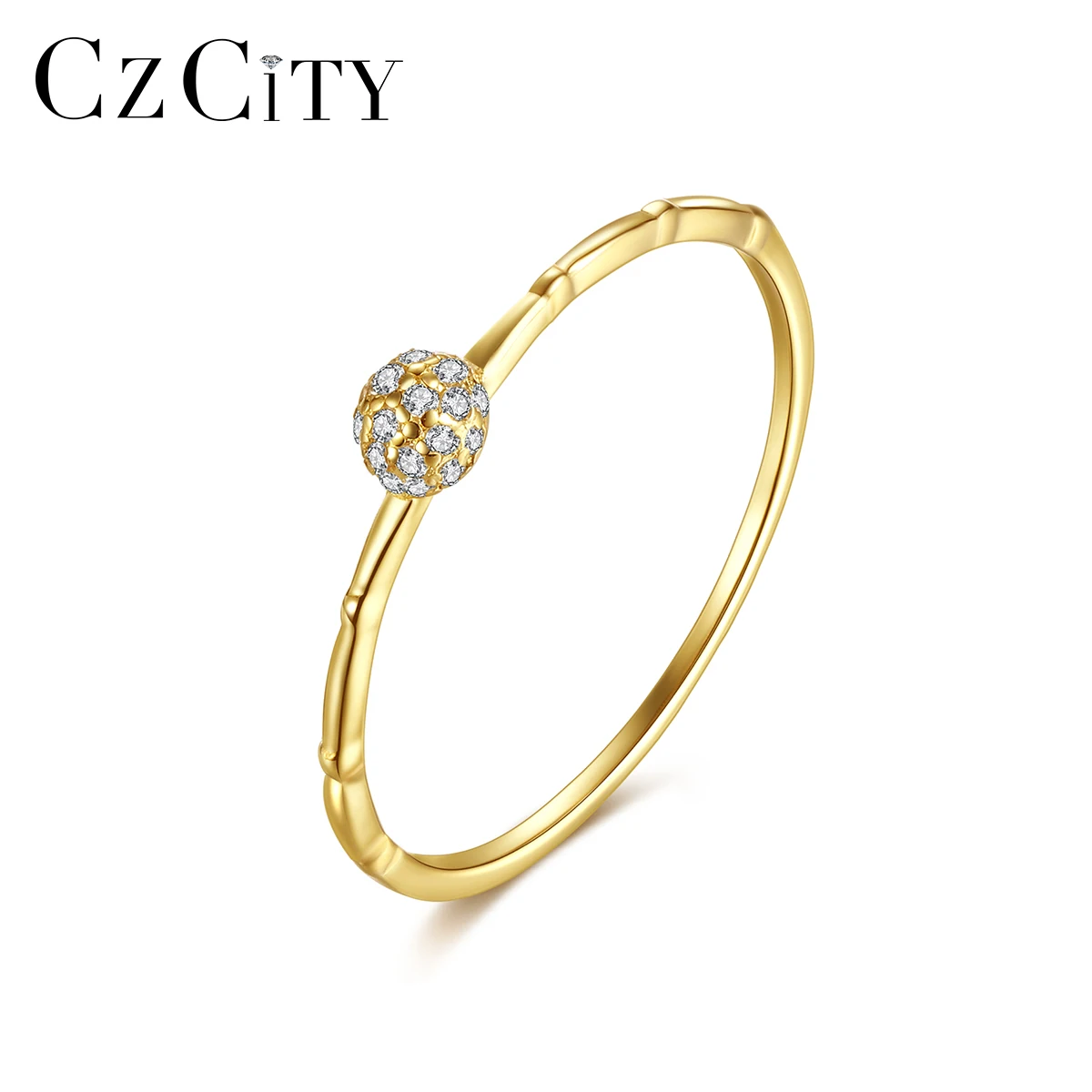 

CZCITY New Solid 925 Silver Finger Sterling Pure 14K Gold Plated Cheap Ball Cubic Zirconia Popular Cute Korean Ring