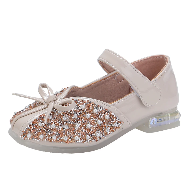 

Spring and autumn summer new style children's leather shoes girl single shoes student low heel non-slip dance shoes girl princes, Pink / green / beige