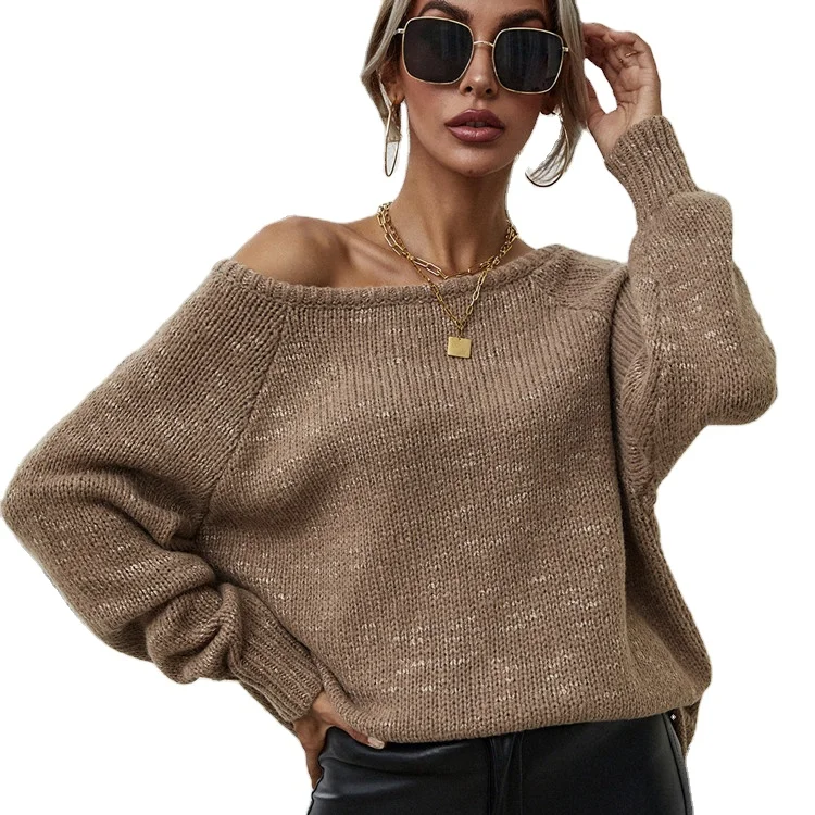 

New Design Long Sleeve Women Autumn Loose Oversize Sweaters Casual Knitwear off shoulder knitted jumper Sexy Sweaters