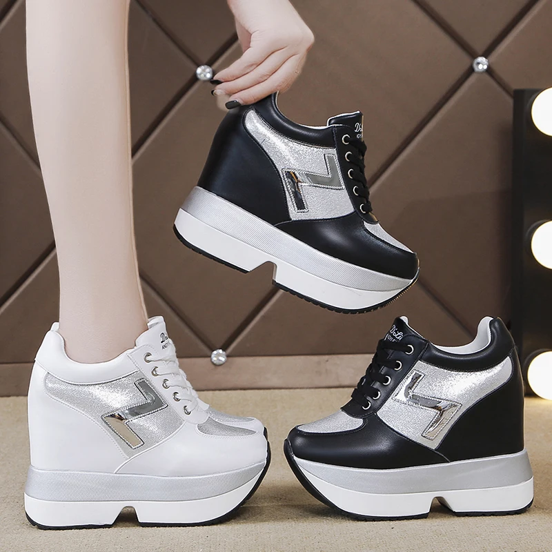 

2021 zapatos mujer Platform Sneakers 10cm Hidden Heel Shoes lace up Soft Women Chunky Sneakers