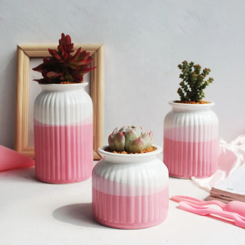 

New arrival European style girl heart pink ceramic succulent flower pot artificial flower vase