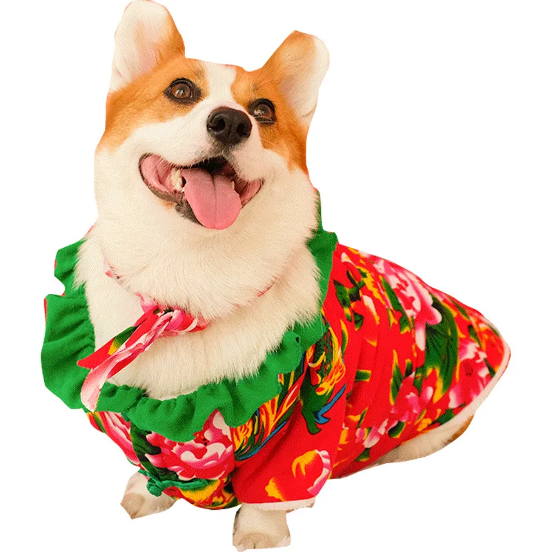

Winter Warm Designer Luxury Floral Pet Cat Puppy Dog Clothes, Red