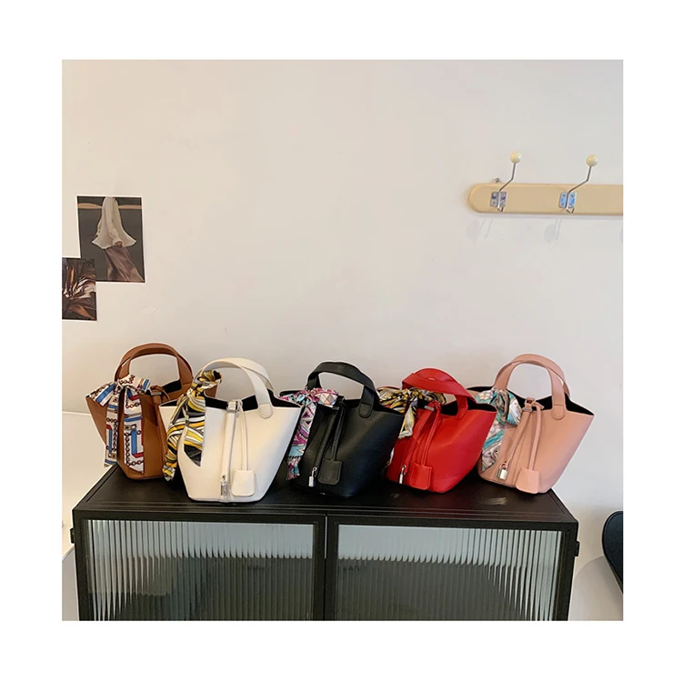 

High Quality PU Leather Bucket Bags Lady Elegant Scarf Crossbody Bags Stylish Luxury Women Hand Bags Large Capacity Tote Purses