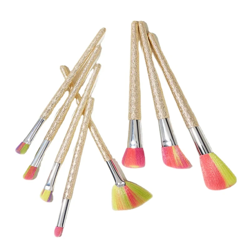 

Wholesale price ZNYBEAUTY 8pcs makeup brush set with golden sparkle plastic handle color synthetic hair high quality