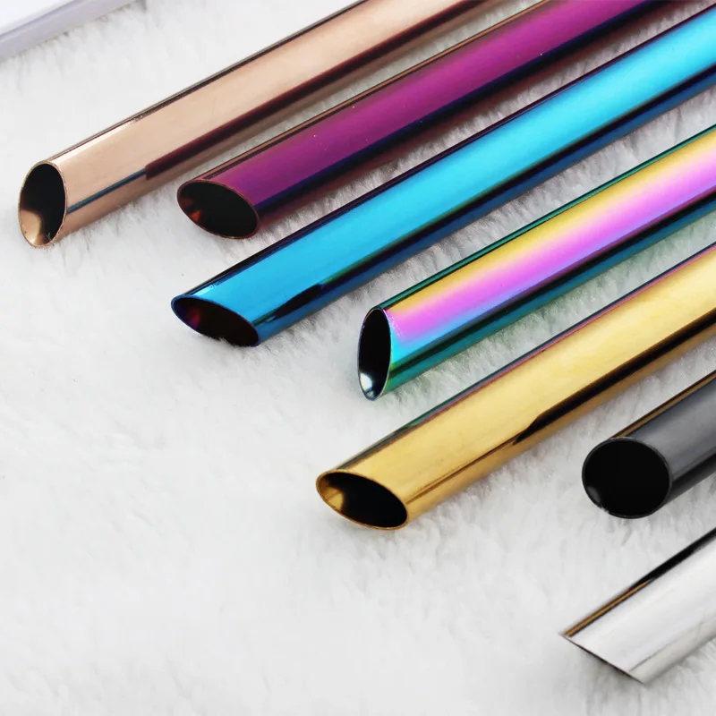 

Boba Oblique Incisions Metal Straw Reusable 12mm Straw Beveled Pipe Angled Tip Bubble Tea Straw, Customized color