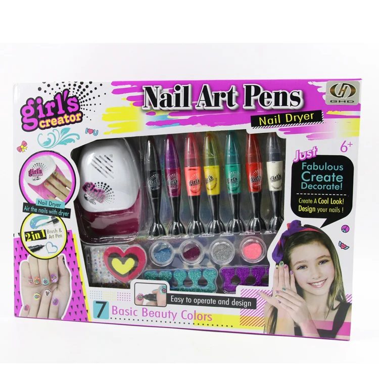 

girls make up Nail Art Pens Paint and Sketch Set 7 Basic Beauty Colors Manicure Kit for Girls 5 to 10 Years Old