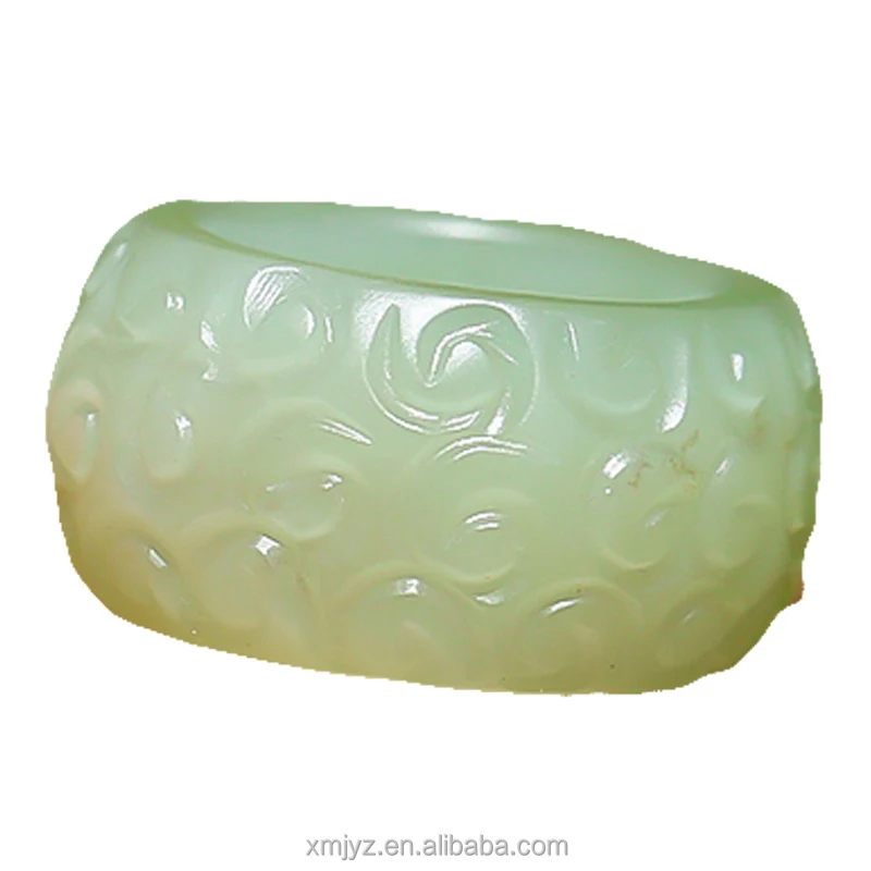 

Certified Jade Wholesale Hetian Jade Carved Retro Back Pattern Couple Ring Blue White Jade Xiangyun Pulling Finger Male
