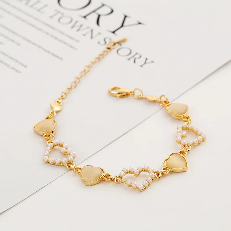 

New lovely heart fashion hand ornaments simple opal pearl gift heart bracelet