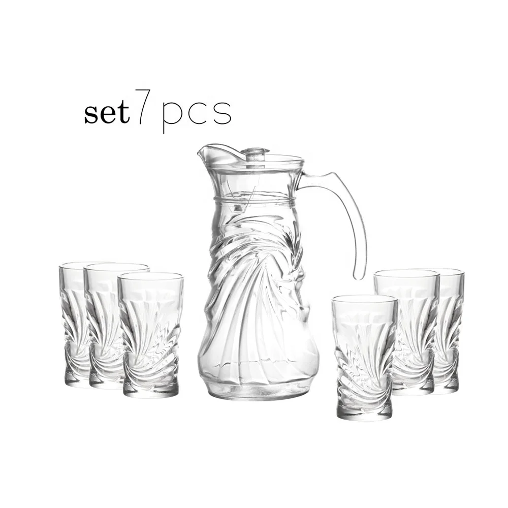 

7.4Oz Glasess Tumbler+1L Glasses Jug Clear Tea Cup 7Pcs Glass Tea Set Glass Drinking Set Glass Cup Set With Lid