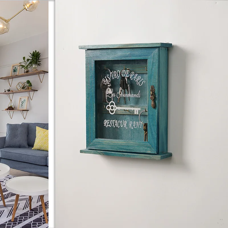 

Nordic Style Wooden Wall Key Storage Holder With Glass Home Decor For Household Decoration