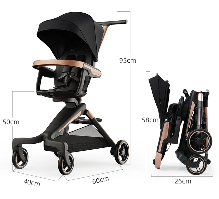 

High Landscape One-handed Folding Baby Stroller Artifact Trolley Kids' Pram, Black or customization