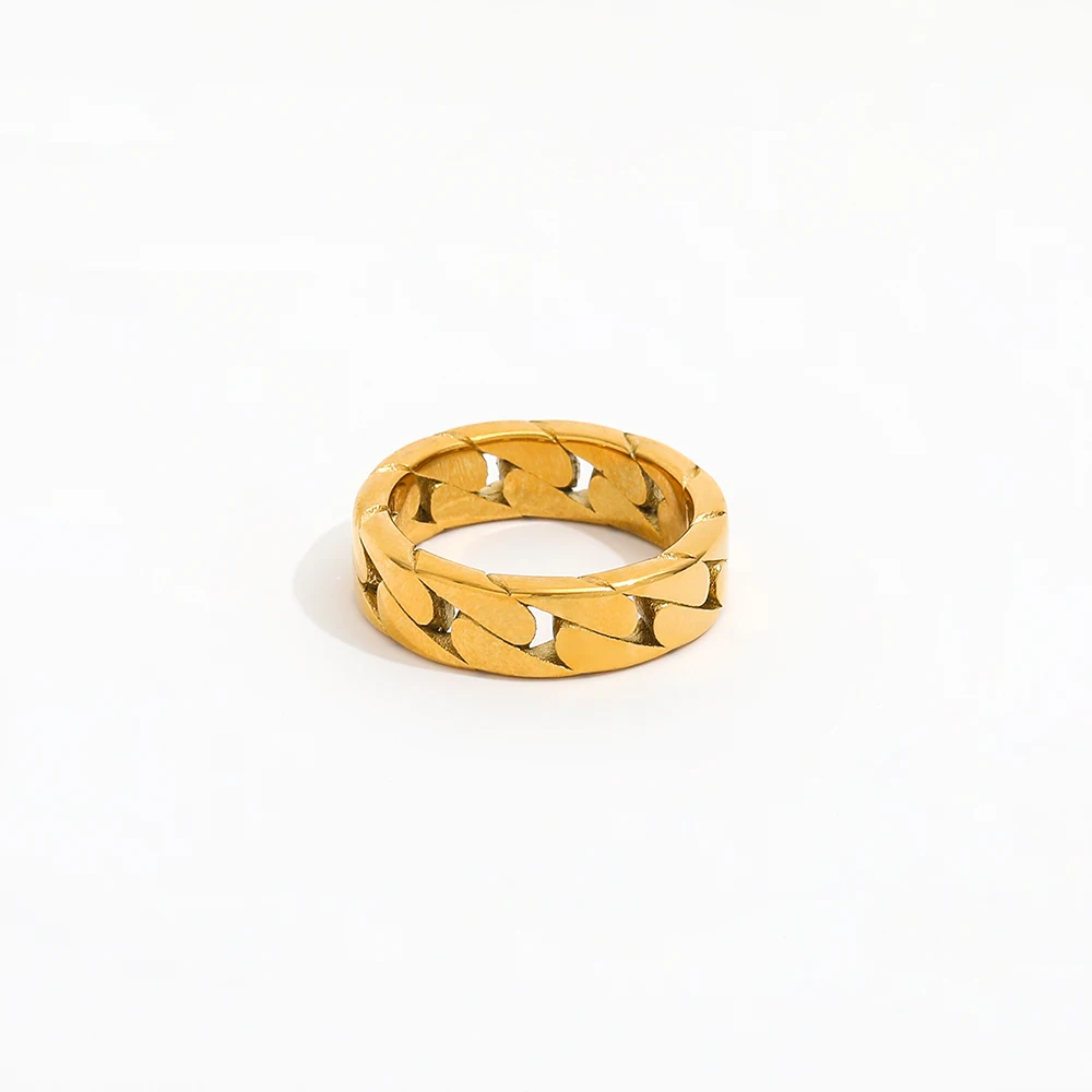 

18K Gold Plated Link Chain Hollow Stainless Steel Rings for Women