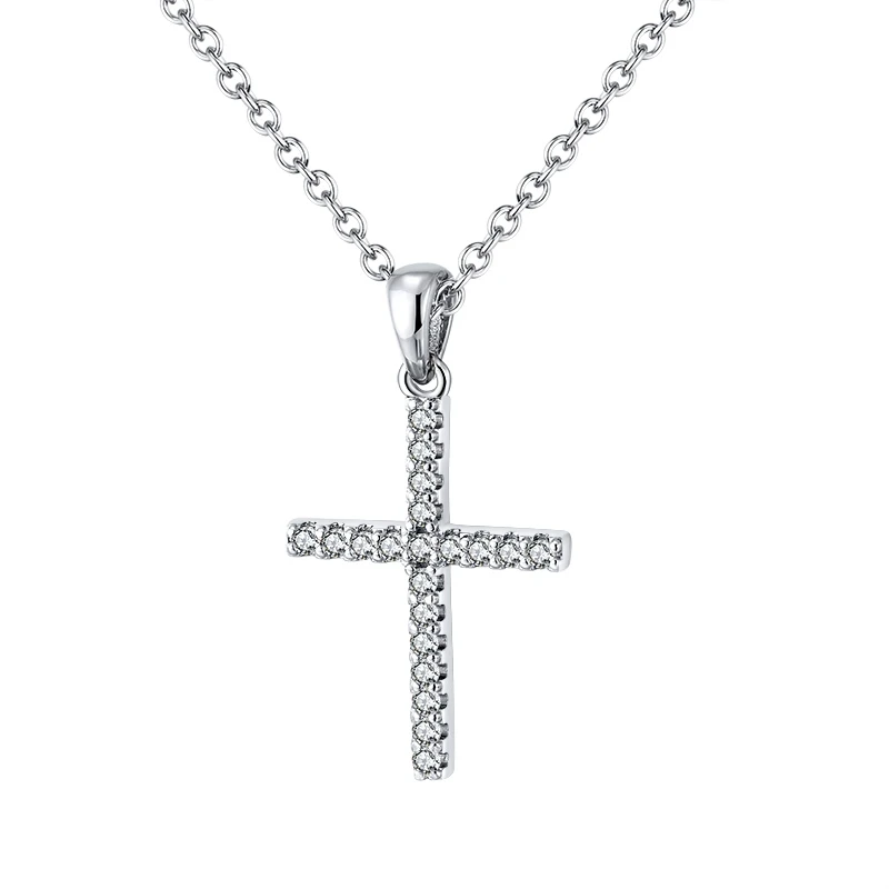 RINNTIN SN219 Wholesale Classic Jewelry 925 Sterling Silver Necklace Rhodium Plated Cross Necklace for Women Men