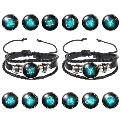 

2021 new hot woven leather custom logo unisex women mens statement starry sky charm couple bracelet, As pic