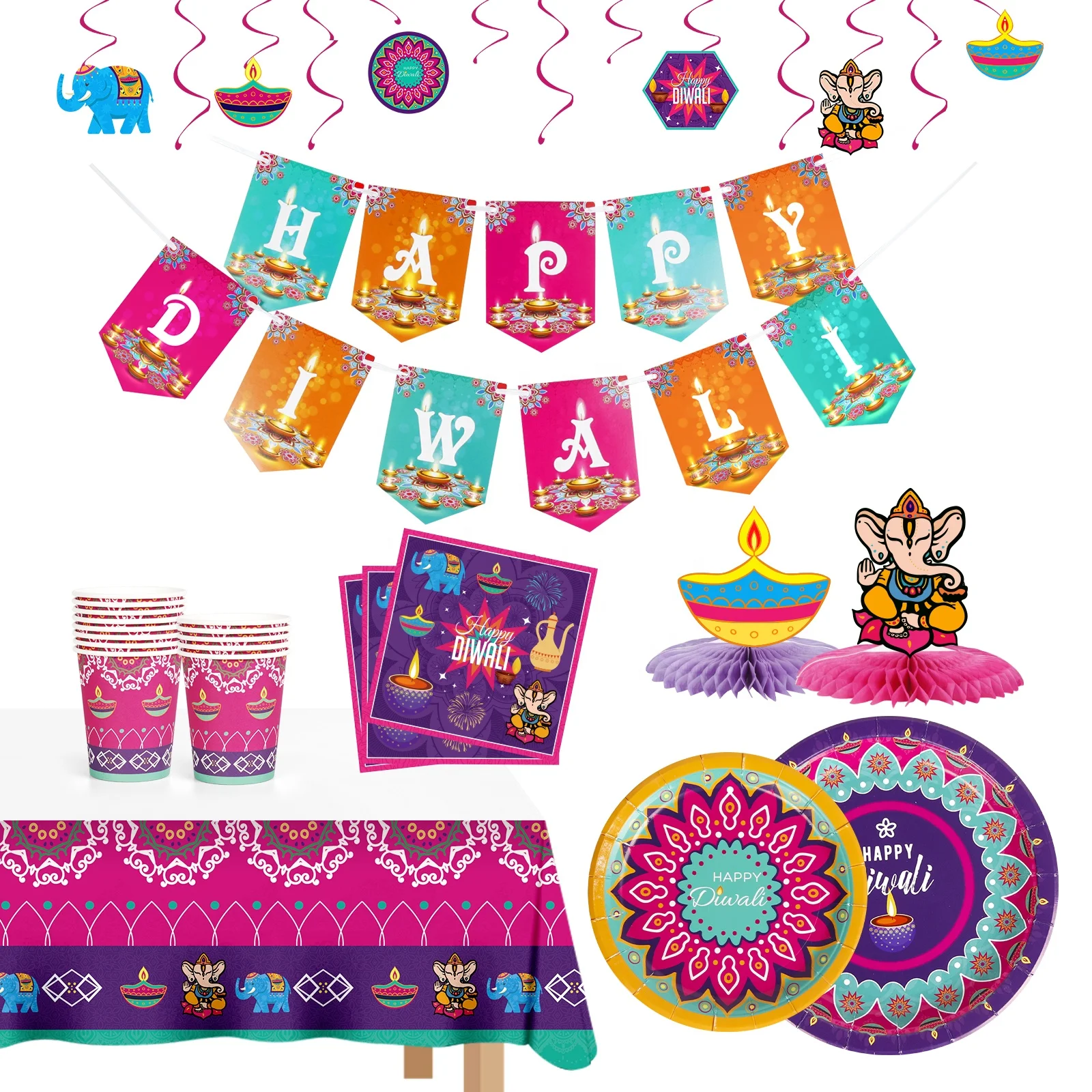 

Happy Diwali Party Decoration Happy Diwali Party Kit Disposable paper Deepavali decoration party supplies