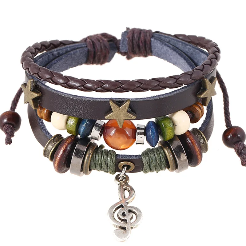 

Multilayer Leather Bracelet Alloy Star Charm Adjustable Bracelets Jewelry For Men's and Women