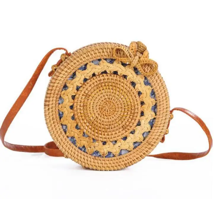 

Vietnam Grain Crossbody Circle Handwoven Bali Round Retro Rattan Straw Beach Bag