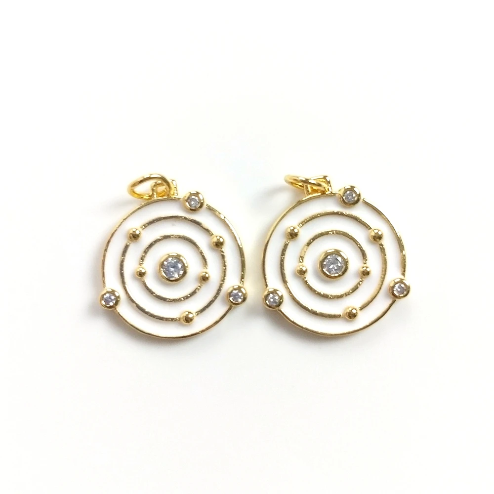 

18mm Wholesale Copper earring findings & components white enamel connectors round gold filled jewelry Micro Pave Charm, Multi color