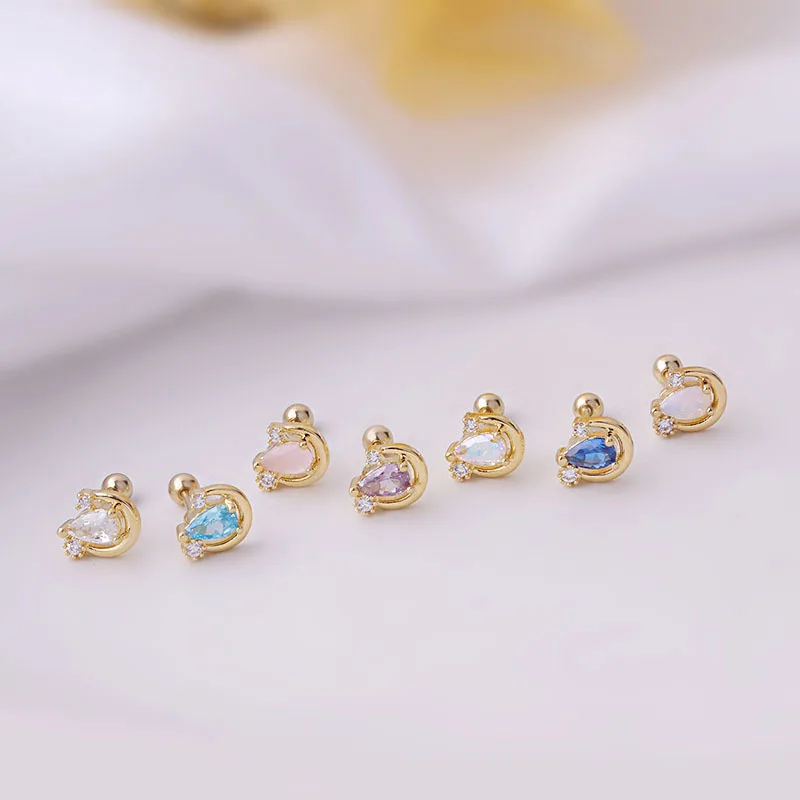 

YW 2022 20G Stainless Heart Crown Cartilage Stud Earring Cubic Zirconia Helix Tragus Conch Screw Back Earring Piercing Jewely