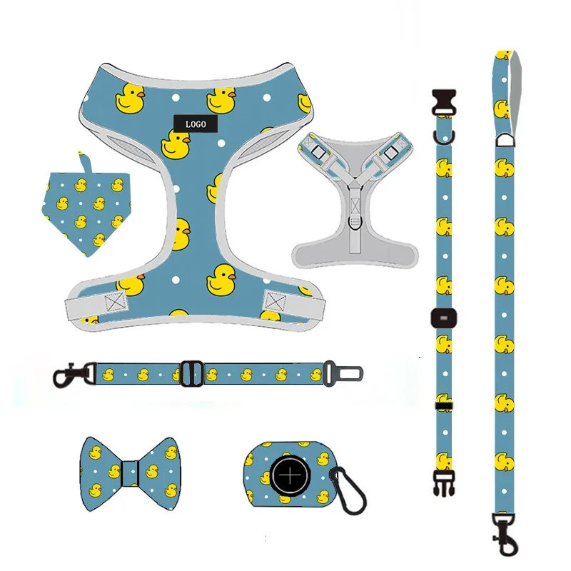 

Manufacturer 6 Piece Design Dog Bow Tie Bandana Poo Bag Custom Dog Harness Luxury Dog Collar Leash Set