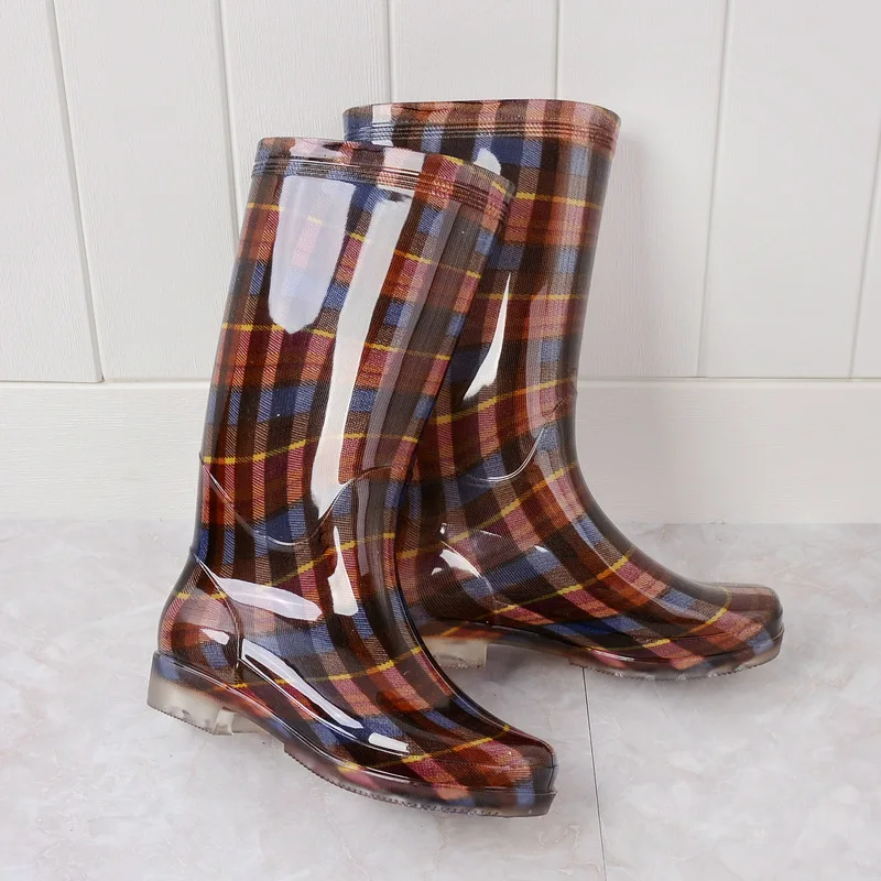 

Gumboot beautiful high rainwear cheap PVC nice pattern rain boots lady transparent non-slip waterproof high rainboots for women