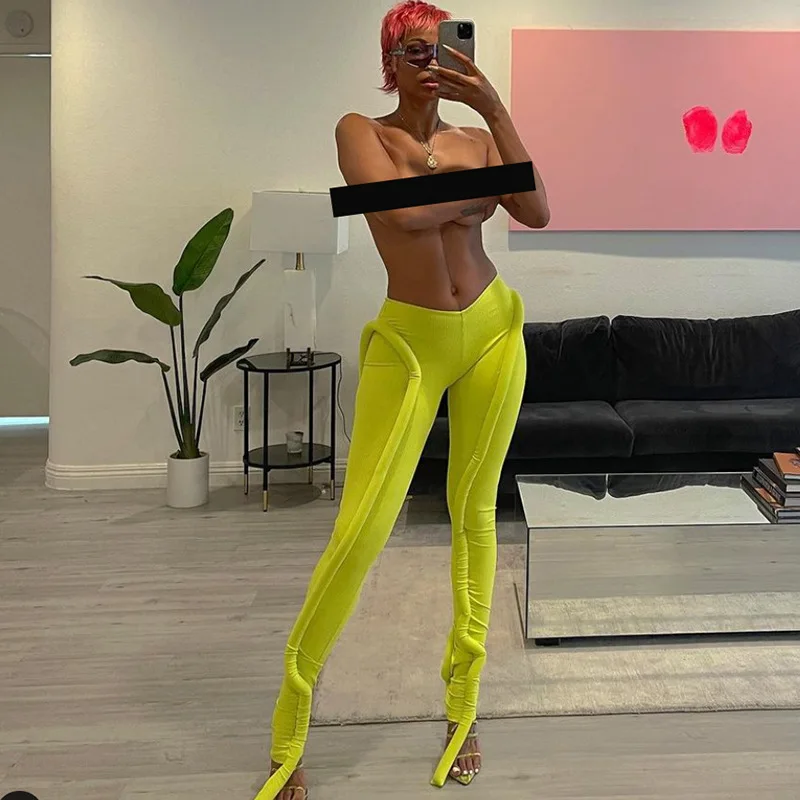

Unique Design Ladies Fluorescent Color Slim Trousers Fashion Green Pants For Women