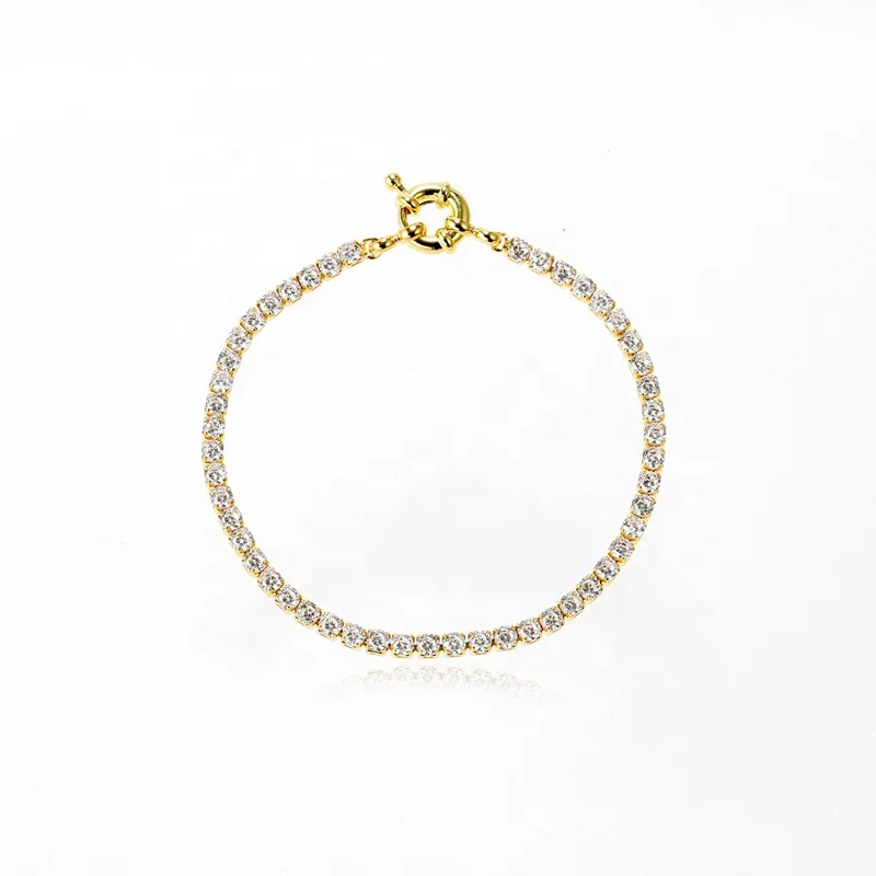 

Charm Tennis Bracelet Brass Zircon Tennis Chain Bracelet Hip hop Jewelry, Gold