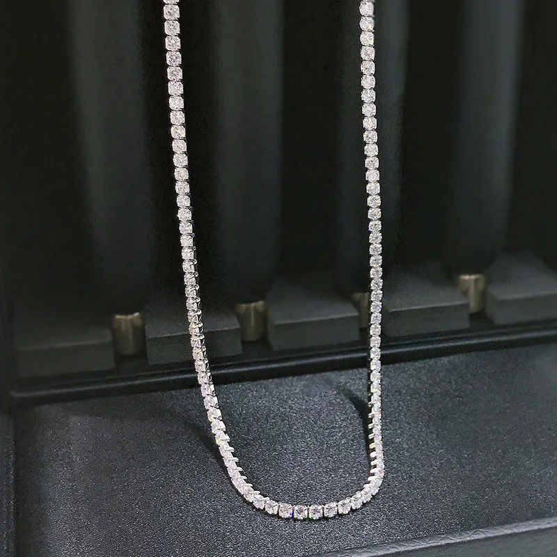 

2021 New S925 Sterling Silver Full Diamond Necklace 5A Zircon Factory Direct Sales 3mm Row Diamond Chain, White