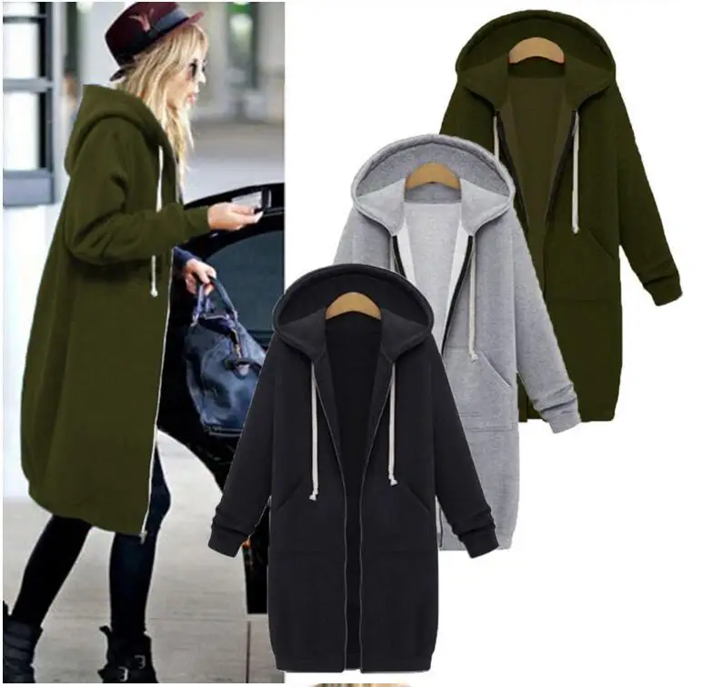

Women's Casual Zip Up Hoodies Long Tunic Sweatshirts Jackets Fashion Plus Size Fleece Hoodie with Pockets