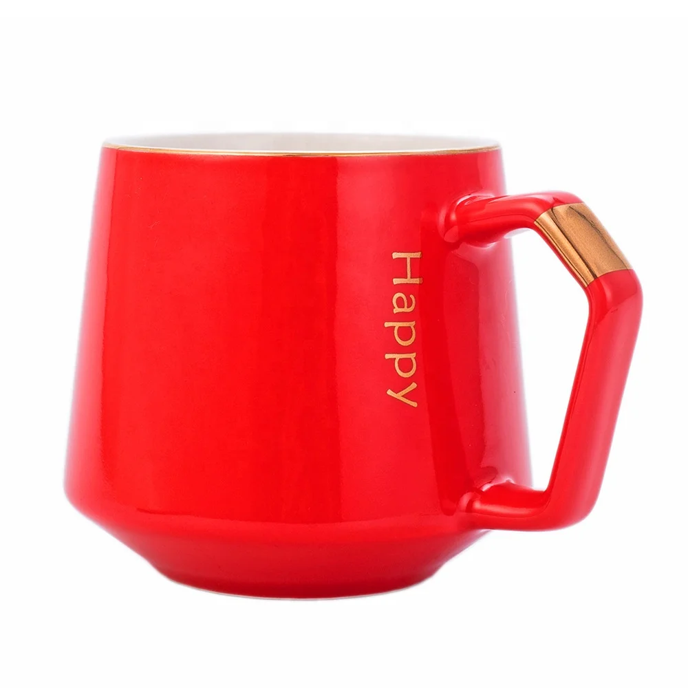 

Novelty creative cup handle design 12 oz 360ml Phnom Penh mug ceramic coffee mug cup with golden handle