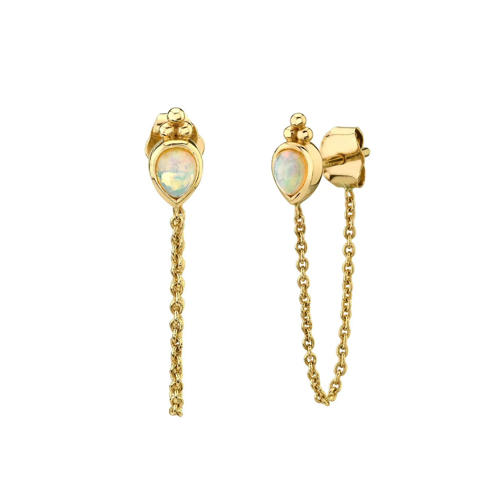 

925 sterling silver jewelry gold plated chain connected link drop earrings raindrop Opal, Picture
