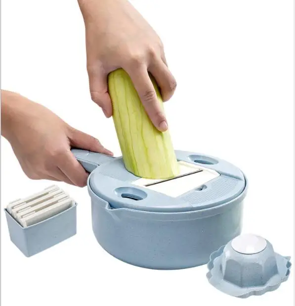 

Kitchen Gadgets Round Multi Functional Vegetable Cutter Potato Peeler Carrot Onion Grater with Strainer Vegetable, Blue