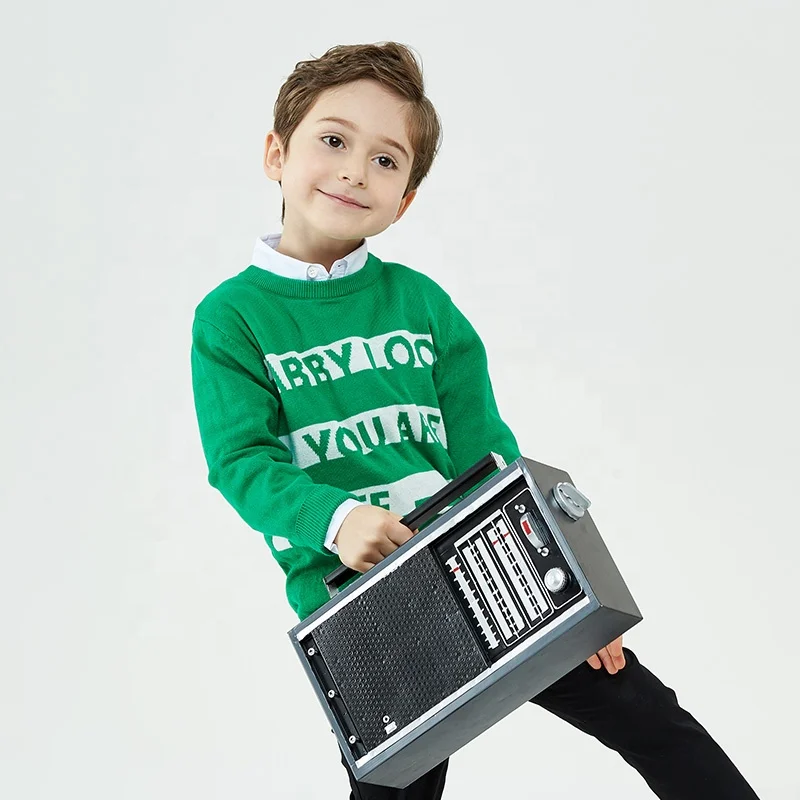 

Gabby Loop Kids 10 Years Old Kid Boy Green Christmas Double Jacquard Letter Sweater For Boys