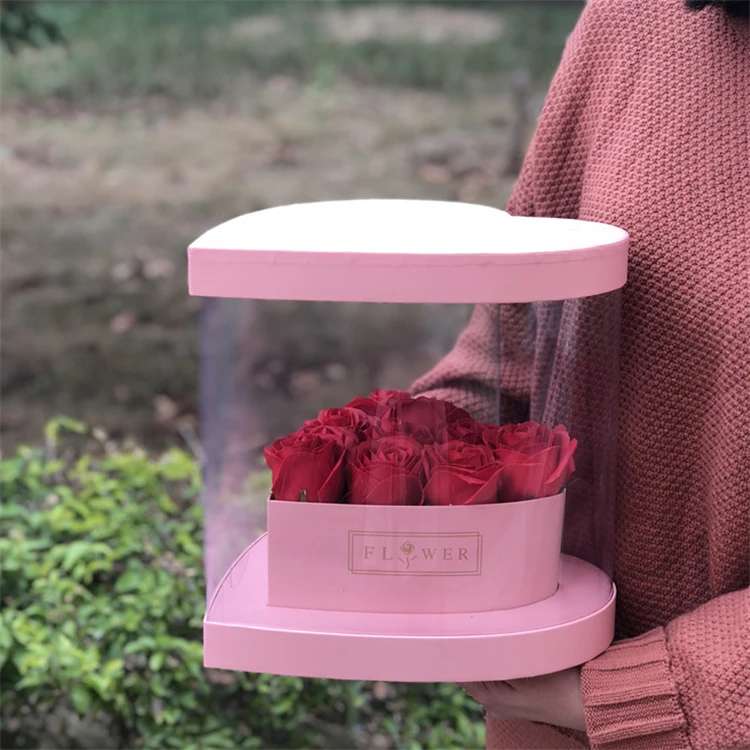 

New product acrylic square clear big flower box heart flower box