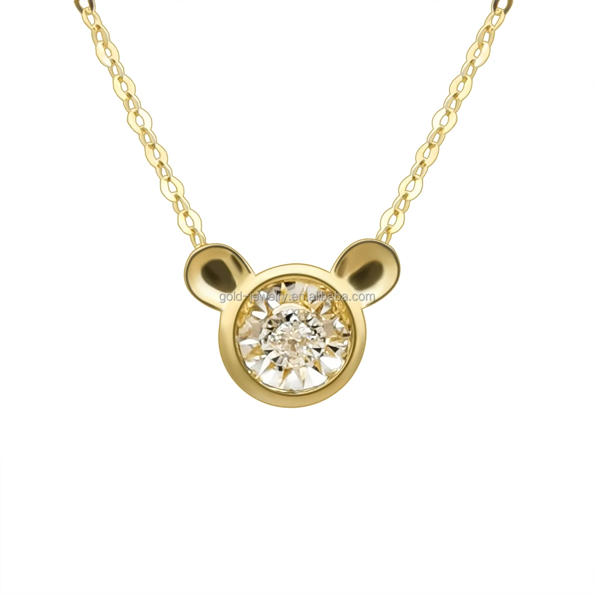 

18k Solid Yellow Gold Cute Lovely Bear Pendant Necklace 18K Genuine Gold Natural Dancing Diamond Necklace Jewelry wholesale