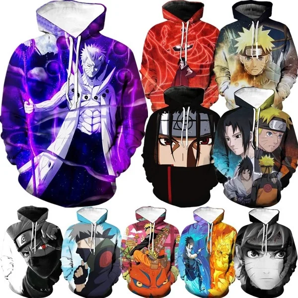 

2021 Japanese Anime 3D Printed Hoodies for Men Sasuki 3D Printing Hoodies From Men Kakashi Fashion Casual Oversized Pullover