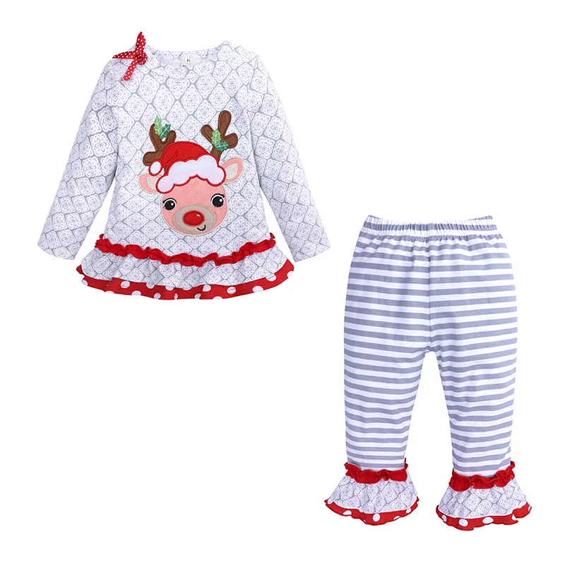 

Little Baby Girls'Fall Winter Christmas 100%Cotton Clothes Set Kids Girls Boutique Children Wear Clothing Sets 2021, As pic shows