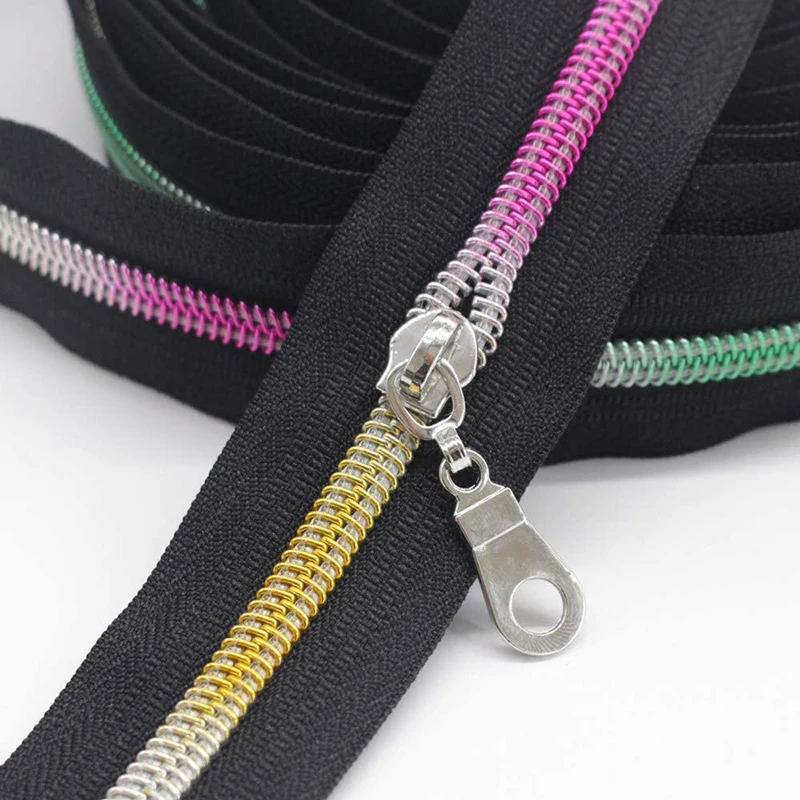 

Colorful Teeth Metallic Nylon Coil Zippers by The Yard Bulk with Silver Sliders for DIY Sewing Tailor Craft Bag