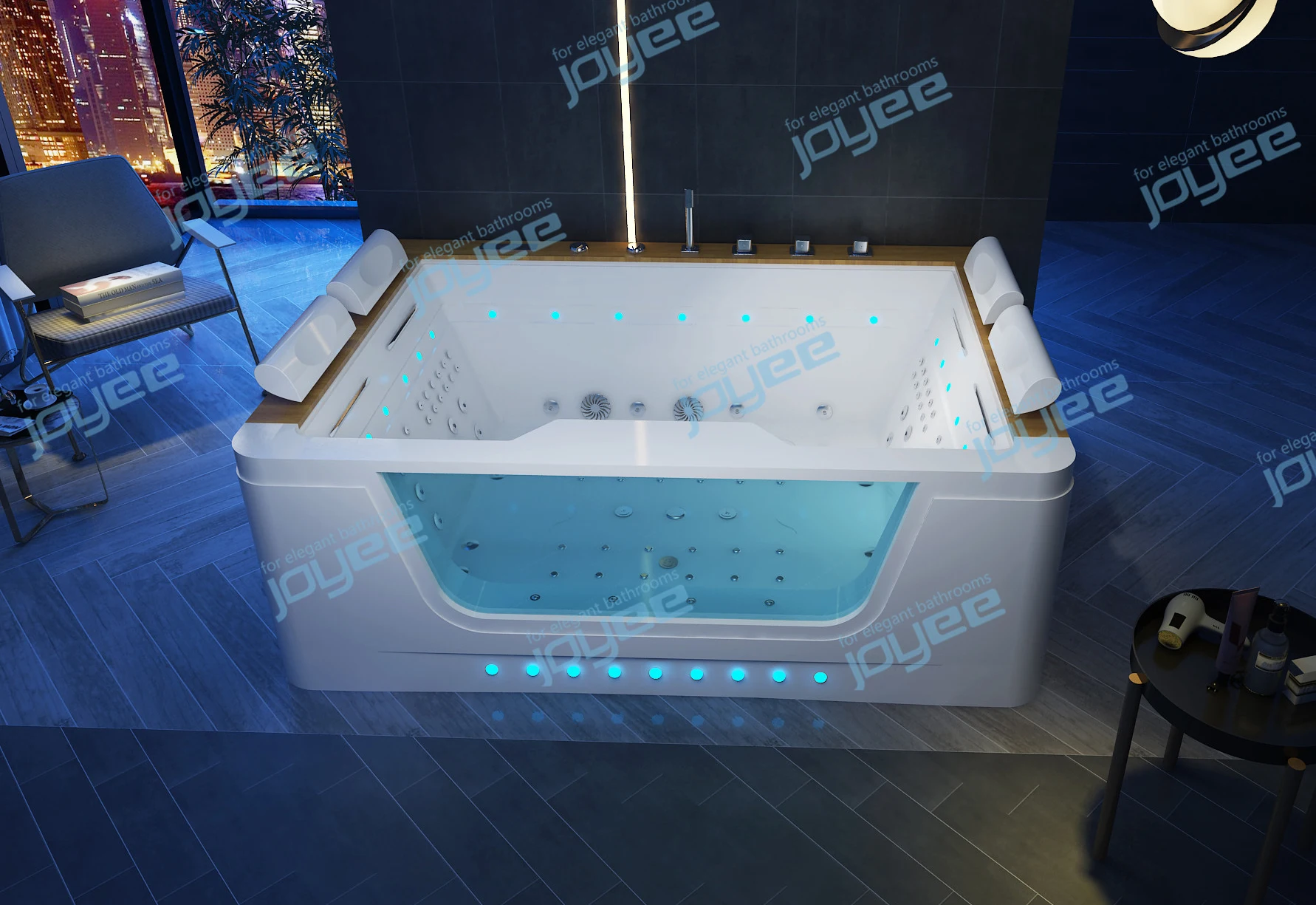 Joyee Indoor Hot Tub Acrylic 2 Sided Skirt Bathtub Whirlpool Apollo Massage Freestanding Spa