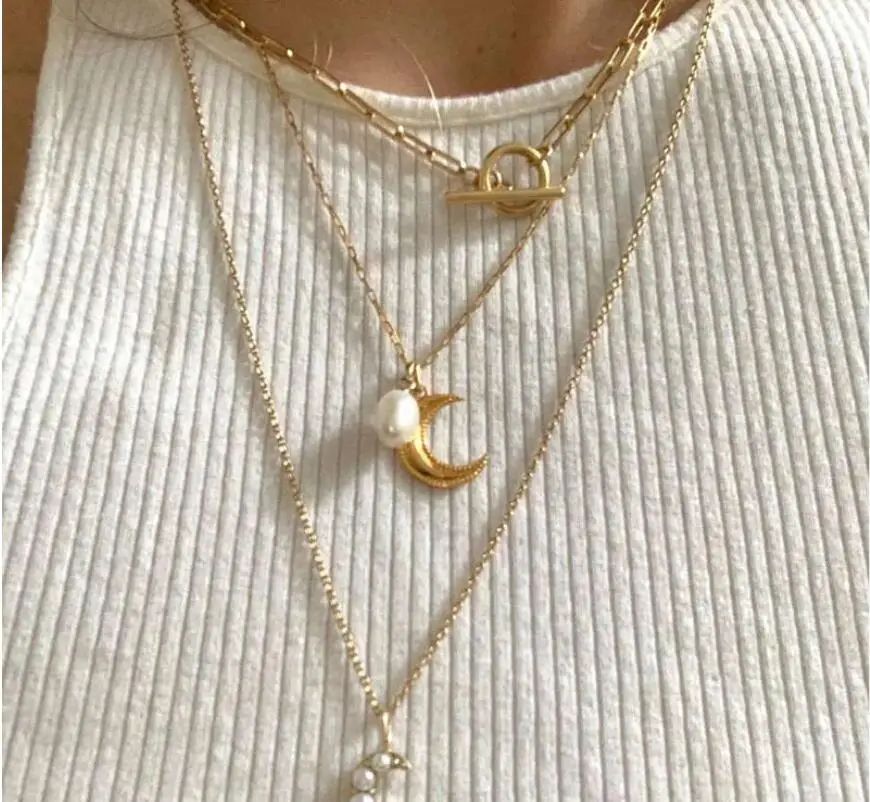 
2020 Trendy Stainless steel jewelry Love Link Necklace Toggle Closure Paperclip Chain Choker Necklace Yellow gold 