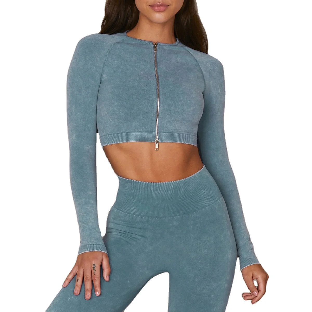 

2021 New Yoga Suit Female Autumn and Winter Long Sleeve High Waist Tight Fast Dry Breathable Sportswear 5 piece Suit, Customized colors