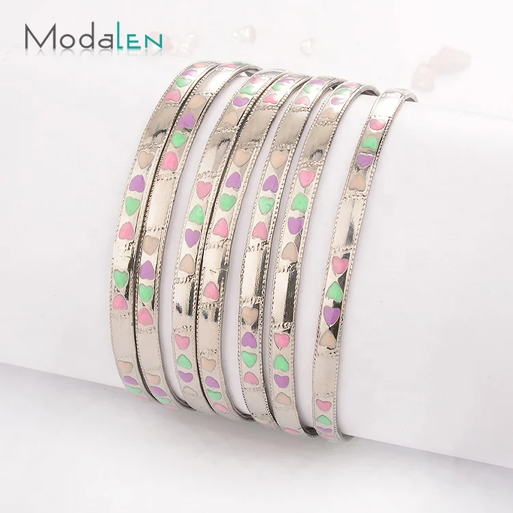 

Modalen Thin Multi Color Heart Enamel Stainless Steel Jewelry Cuff Bracelet, Gold/sliver