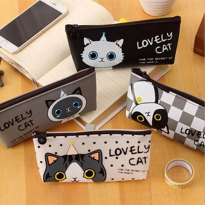 

Lovely Cat Waterproof With Zipper Cartoon Student Gift Wholesale Custom Logo Animal Pencil Bag Set Stationery