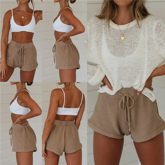 

New Women High Waist Tie Belt Shorts Bottoms Summer Loose Trousers Hotpants 2021 Women Shorts, Picture showed